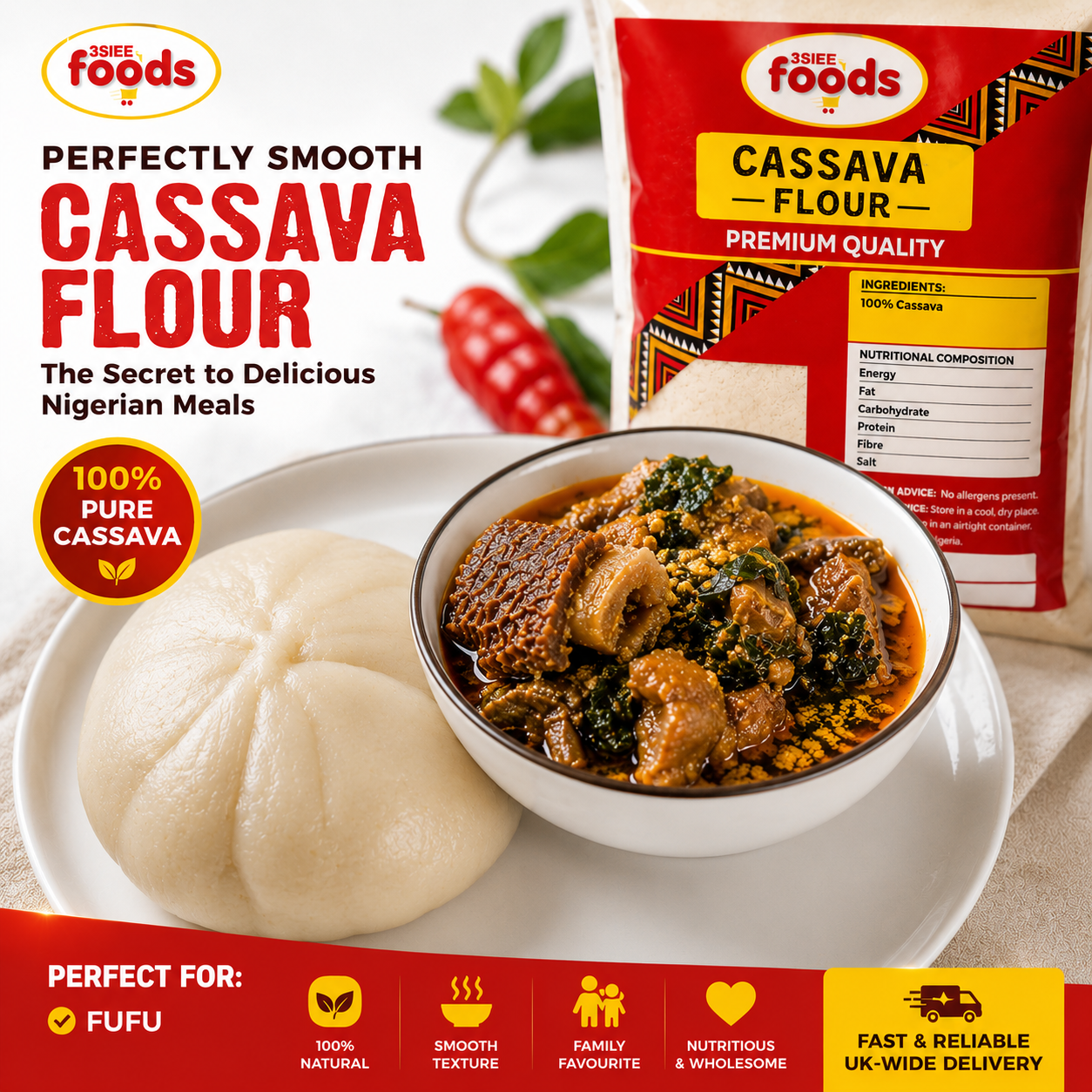3SIEE Cassava Flour (Lafun) | Smooth Fufu Flour - 3SIEE Foods